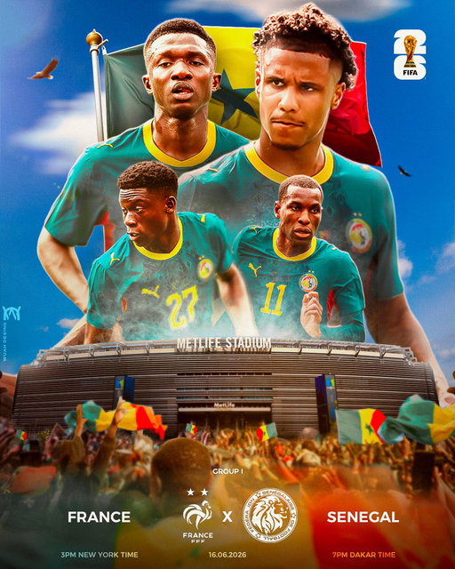 ⏳ J-1 !

Le premier match du Sénégal 🇸🇳 à la Coupe du Monde 2026 se jouera demain.

🇸🇳 Sénégal 🆚 🇫🇷 France
🕒 15h00 (heure de New York)
🕖 19h00 (heure de Dakar)

Rendez-vous demain pour une entrée en matière très attendue ! 🌍🦁 