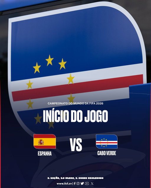 🏆 Mundial 2026
📝 1.ª Jornada Grupo H
🗓️ 15 de Junho 
🏟️ Estádio do Atlanta 

𝗜𝗡𝗜́𝗖𝗜𝗢 𝗗𝗢 𝗝𝗢𝗚𝗢
⚽ Espanha 🇪🇸 🆚 🇨🇻 Cabo Verde 

https://t.co/UZCpdeWnj1

----- 

#FIFAWorldCup | #FIFAWorldCup2026 | #CaboVerde | #TubarõesAzuis | #WeAreCaboVerde 
