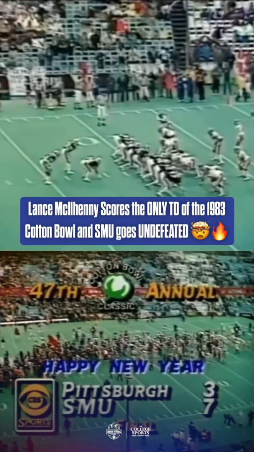 83 DAYS UNTIL @SMUFB ✌️🏈

January 1, 1983: The Mustangs win the Cotton Bowl 7-3 over Pitt thanks to this rushing TD from Lance McIlhenny 🏆🔥 