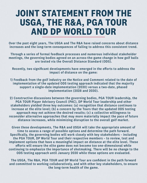 A joint statement from the USGA, The R&amp;A, PGA TOUR and DP World Tour. 