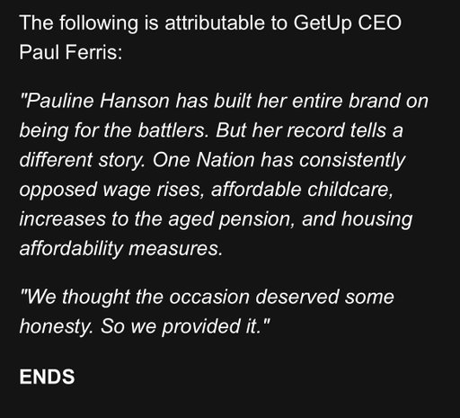 RT @hughriminton: GetUp says it did the banner stunt that disrupted Pauline Hanson speech at the NPC 