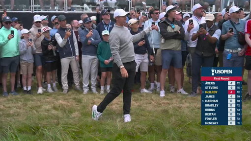 In the fescue off the tee and then...

Rory's in trouble on 4. 