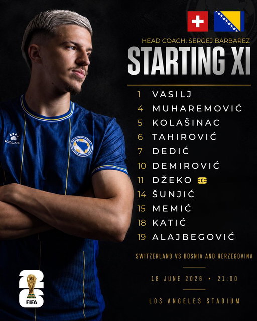 🇨🇭🆚🇧🇦 Ovo je sastav koji je naš selektor Sergej Barbarez odabrao za susret  za Švajcarskom!

💙💛Sretno Zmajevi! 🐉

#NFSBiH #zmajevi #FIFAWorldCup2026 #dreambigdreambih 