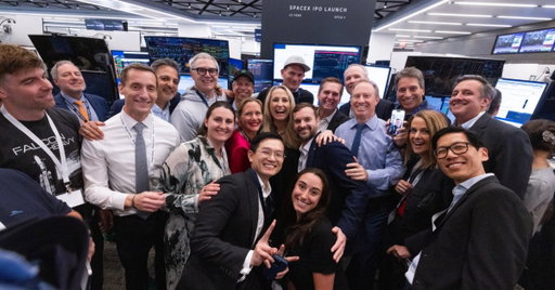 Some moments stay with you. A look back at the extraordinary team behind a milestone achievement.
 
Morgan Stanley was honored to support @SpaceX team through its IPO, serving as joint lead bookrunner and hosting the opening of trading in our offices last week as sole stabilization agent.