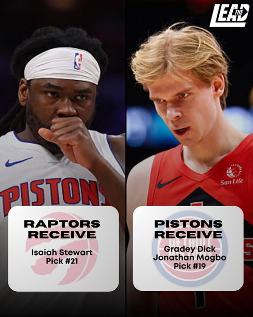 🚨 MOCK TRADE 🚨

A trade with @PistonsLead that sees us acquire Isaiah Stewart, who fits very well with CMB and Scottie 👀

Thoughts? 🤔

#WeTheNorth 