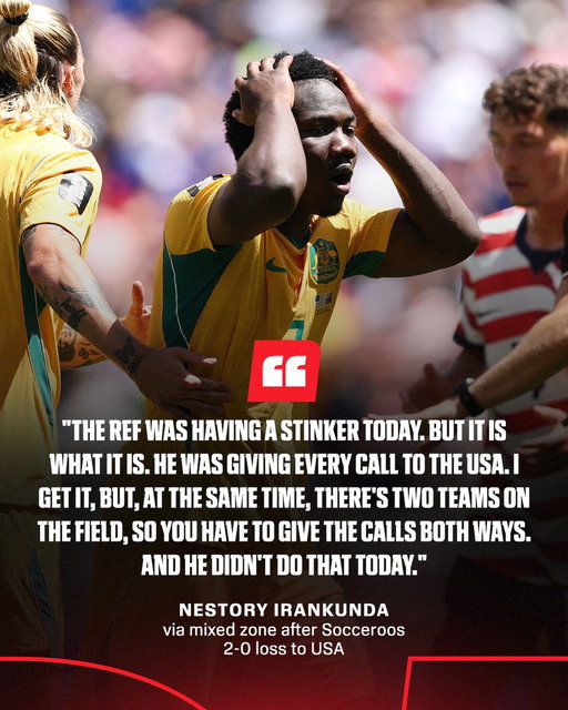 "STINKER!" 😲 
 
Nestory Irankunda didn't hold back when asked about the referee's performance in the U.S.'s World Cup win over Australia.

#FIFAWorldCup 