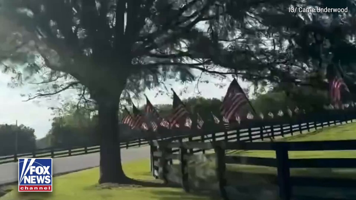 Country singer Carrie Underwood shows off a patriotic display of American flags near her property in Tennessee ahead of the nation’s 250th birthday. 🇺🇸

"I can’t believe I get to live here. Thank you, Lord," Underwood wrote on Instagram. 