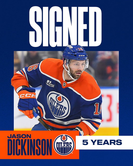 BIG JASON ENERGY 🔋

The #Oilers have signed forward Jason Dickinson to a five-year contract with an AAV of $4.0 million. 