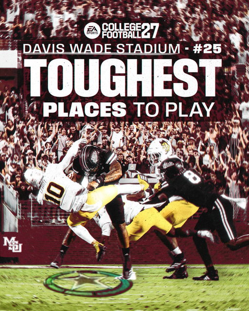 𝐒𝐭𝐚𝐝𝐢𝐮𝐦 𝐏𝐮𝐥𝐬𝐞 📊

Top 25 Toughest Places to Play. 

#HailState || @EASPORTSCollege 