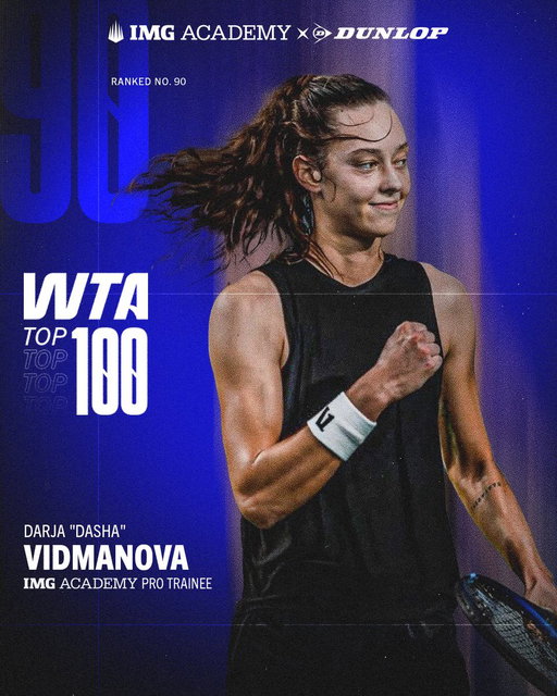 Top 100 and just getting started ‼️
 
Congratulations to IMG Academy pro trainee Dasha Vidmanova on earning her first career Top 100 WTA ranking, rising to No. 90 in the world. A well-deserved milestone and an exciting step forward in her professional journey. 🎾 