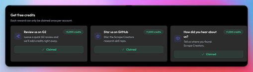 Get 7k free credits by reviewing us on G2, telling us how you heard about us, and staring our Social Media Skills Repo on GitHub!

Just go to the app dashboard to claim! 
https://t.co/fSopmDGCnD 