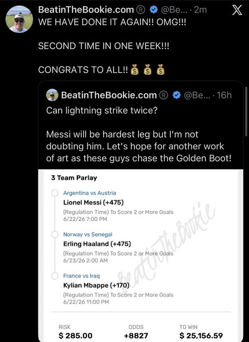 Oh my god. Second time in a row for @BeatinTheBookie ! $25k cash 🤯 