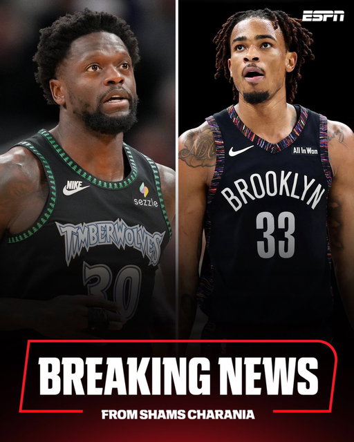 Just in: Minnesota is sending Julius Randle and the No. 28 pick in the NBA Draft to the Brooklyn Nets in a three-team trade that sends Nic Claxton to the Chicago Bulls, sources tell ESPN. The Timberwolves will acquire Brooklyn’s No. 33 pick for Randle and No. 28. 