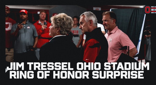 .@LtGovJimTressel taking it all in for the Ohio Stadium Ring of Honor Surprise 🌰 🥹 