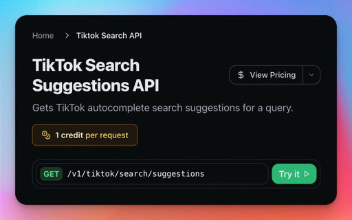 Just shipped a TikTok Search Suggestions endpoint!

Want to know what people are actually searching for on TikTok? Now you can pull TikTok's autocomplete suggestions programmatically.

https://t.co/PGi832sYOM 
