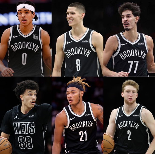 Mikel Brown Jr. - 20 years old
Nolan Traore - 20 years old 
Egor Demin - 20 years old 
Ben Saraf - 20 years old 
Noah Clowney - 21 years old 
Danny Wolf - 22 years old

The Nets are younger than multiple college teams. 
