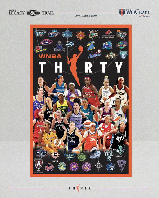 Bring a piece of WNBA history home. 🏀 

Celebrate 30 years of the W with this commemorative anniversary poster. WinCraft's poster is available now! 

Tap the link to shop:https://t.co/LQklJBTHgM 

#WNBALegacyTrail 
