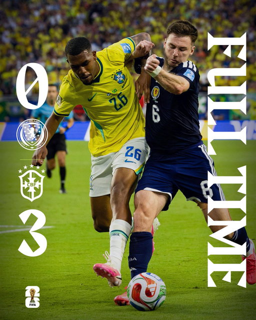 FULL TIME: Scotland 0-3 Brazil.

Defeat in Miami.

#SCOBRA | #FIFAWorldCup 