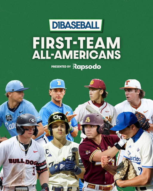 🇺🇸⭐ 2026 D1Baseball First-Team All-Americans ⭐🇺🇸
(Presented by @rapsodo)

@GTBaseball leads the way with three first-team All-Americans, while the @DiamondHeels, @TexasBaseball and @WVUBaseball each land two.

🔗 https://t.co/Dhi24D5jgH 