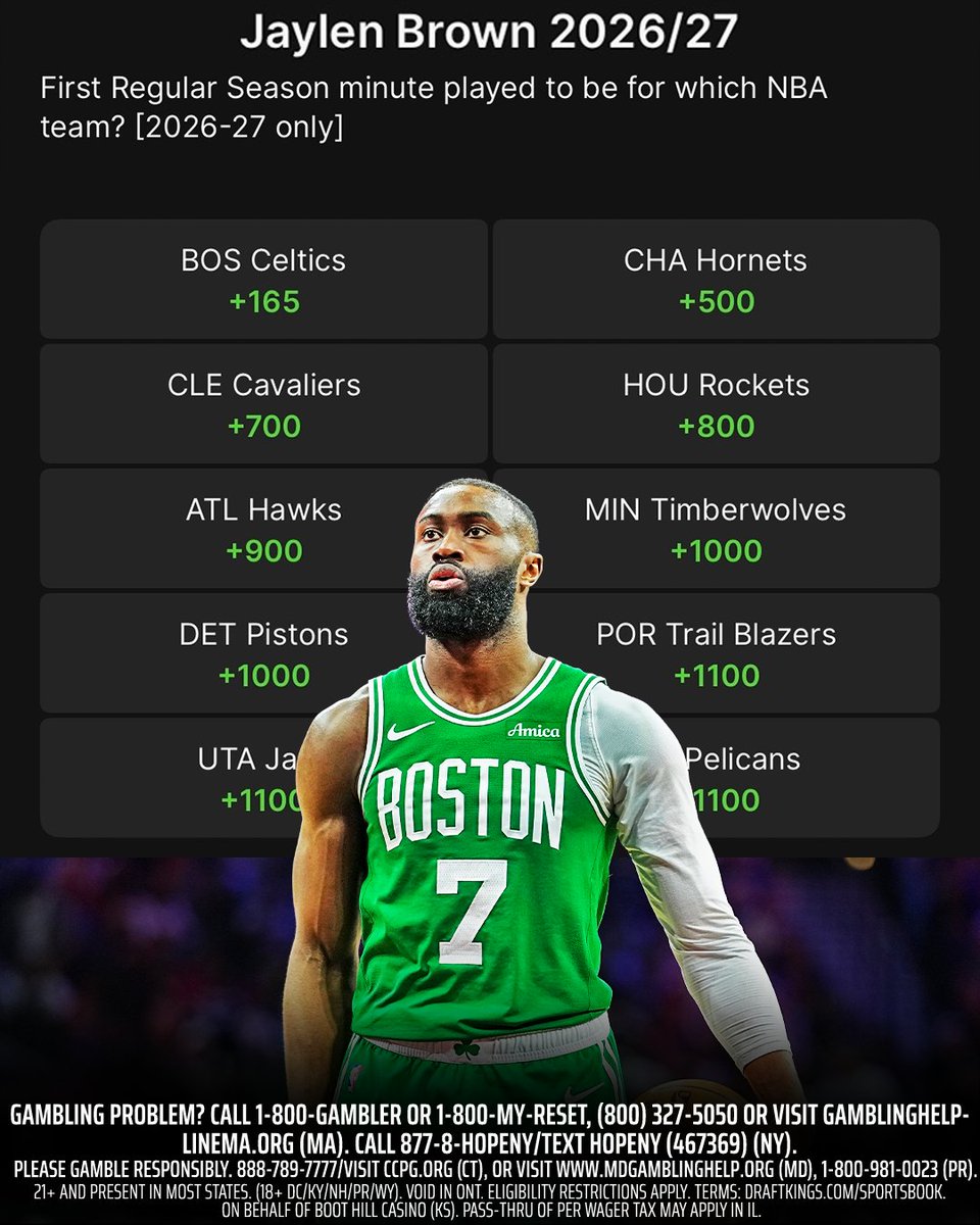 🚨 BREAKING NEWS 🚨

Jaylen Brown next team odds are officially LIVE 👀 