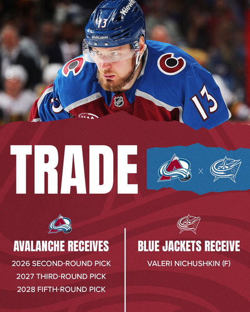 We have acquired a 2026 second-round pick, a 2027 third-round pick and a 2028 fifth-round pick in the NHL Draft from the Columbus Blue Jackets in exchange for forward Valeri Nichushkin. 