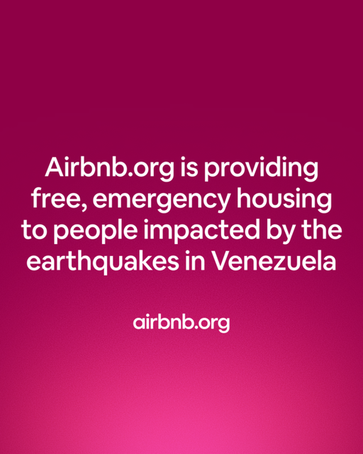 Our hearts are with everyone affected by the earthquakes in Venezuela.

Our nonprofit, http://airbnb.org/ is providing free, emergency housing to critical workers for a number of its nonprofit partners.

As the situation evolves you can stay up to date at https://www.airbnb.org/venezuela-earthquakes