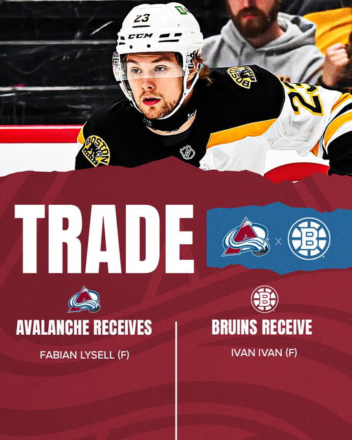 We have acquired Fabian Lysell from the Boston Bruins in exchange for Ivan Ivan. 