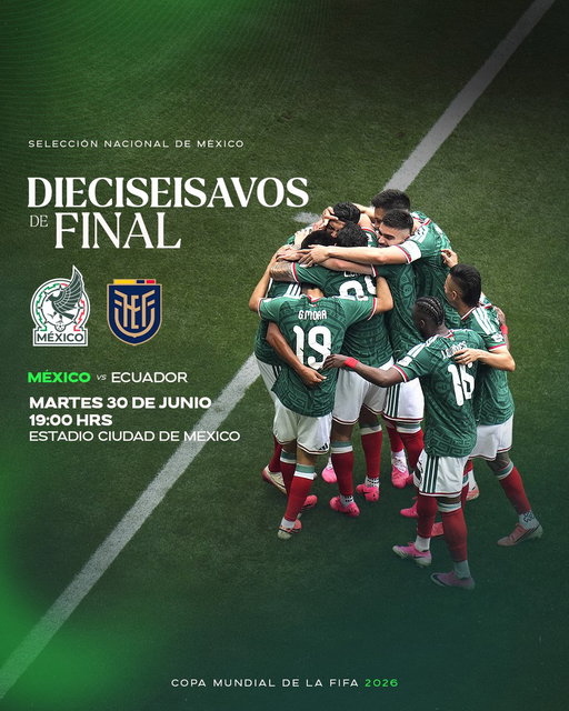 ¡Incondicionales, tenemos rival definido! 😤🏟️

Nos mediremos en Dieciseisavos de Final a Ecuador para buscar el siguiente paso en nuestra casa. 🇲🇽🆚🇪🇨

#SomosMéxico y nos vemos el martes para dejarlo todo en la cancha. 💚🤍❤️ 