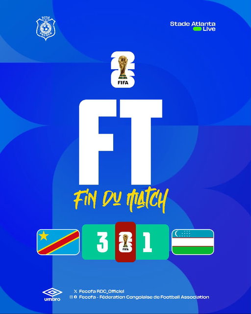 🇨🇩 HISTORIQUES !

Menés au score, les Léopards renversent l'Ouzbékistan (3-1) et décrochent leur qualification ! 

52 ans après leur retour, ils écrivent une nouvelle page de l'histoire.

🇨🇩 Ensemble, continuons de rêver !

#AllezLesLéopards #BendeleEkweyaTe 