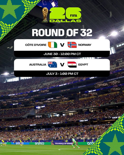 Round of 32. Winner advances. Loser goes home. 👀

Don’t miss the #FIFAWorldCup action Dallas Stadium in Arlington. 🏟️

#WeAreDallas #WeAre26 