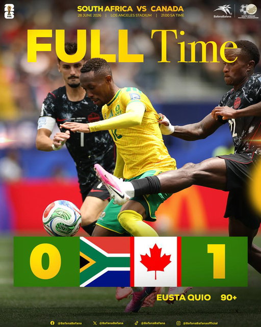 And that is how it ends in Los Angeles, Canada winning 1-0 to signal the end of the road for Bafana Bafana in the 2026 FIFA World Cup 

#BafanaBafana
#BafanaPride
#FIFAWorldCup 