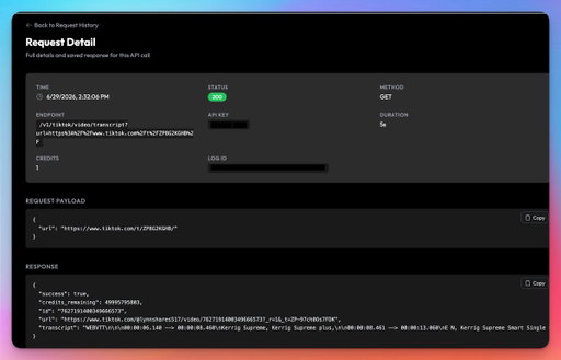 We are now saving responses!

So now you can look at your Request History and access the responses of your previous requests!

Saving for 30 days 