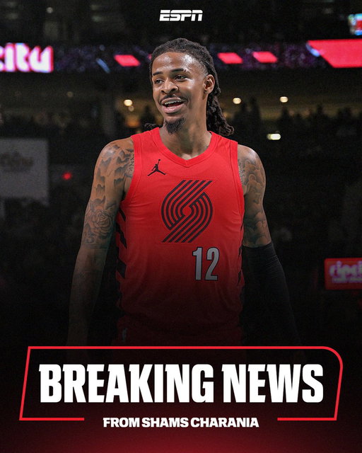 Breaking: The Memphis Grizzlies are trading two-time NBA All-Star Ja Morant to the Portland Trail Blazers for Jerami Grant and Kris Murray, sources tell @ShamsCharania. 