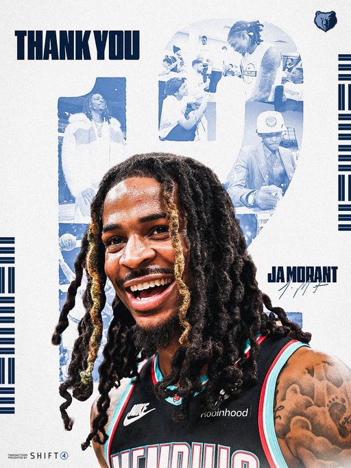 🐻 2x All-Star
🐻 All-NBA Second Team
🐻 Rookie of the Year
🐻 All-Rookie First Team
🐻 Most Improved Player
🐻 Franchise record for points in a single game (52)

12, thank you for every highlight, every memory, every unforgettable moment and for all you've given this team, this community and this city. From the 〽️ with love 💙

Thank you @JaMorant for 7 great years.