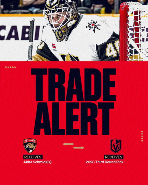 We have acquired goaltender Akira Schmid from the Vegas Golden Knights in exchange for our third-round selection in the 2028 NHL Draft.

Details » http://flapanthers.co/schmid6-29-26 