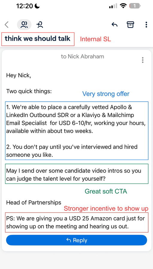 Absolutely incredible cold email I got. 