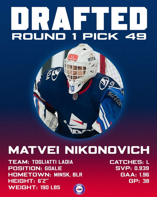 The Colts have selected Matvei Nikonovich with the 49th overall pick in the first round of the 2026 CHL Import Draft. 

#GiddyUp | #CHLImportDraft 