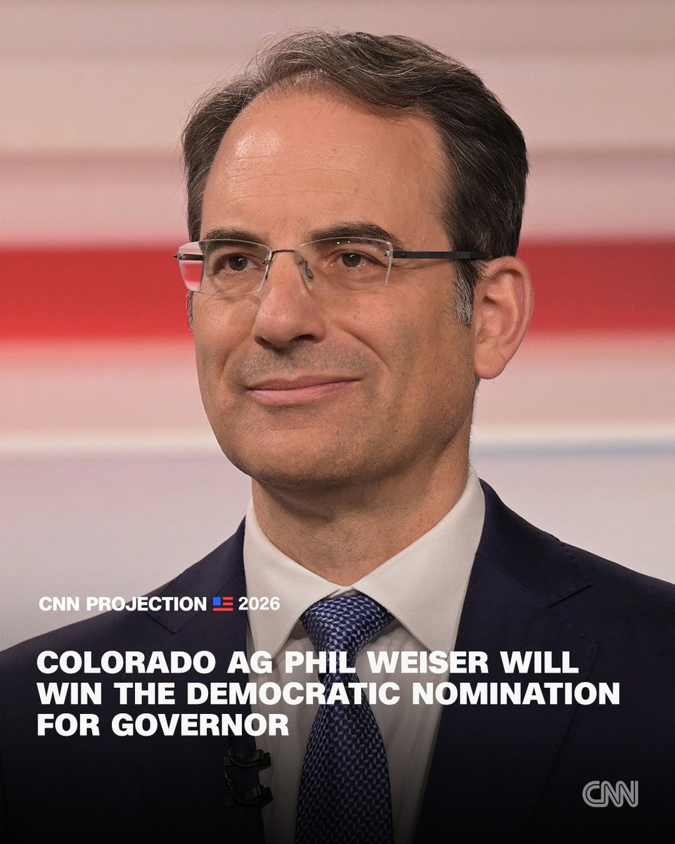 Colorado Attorney General Phil Weiser will win the Democratic nomination for Colorado governor, CNN's Decision Desk projects. Weiser defeated Sen. Michael Bennet in a competitive race that pitted two well-known statewide officials against each other. See live results from Colorado's primaries: https://t.co/7i6ll71FNr