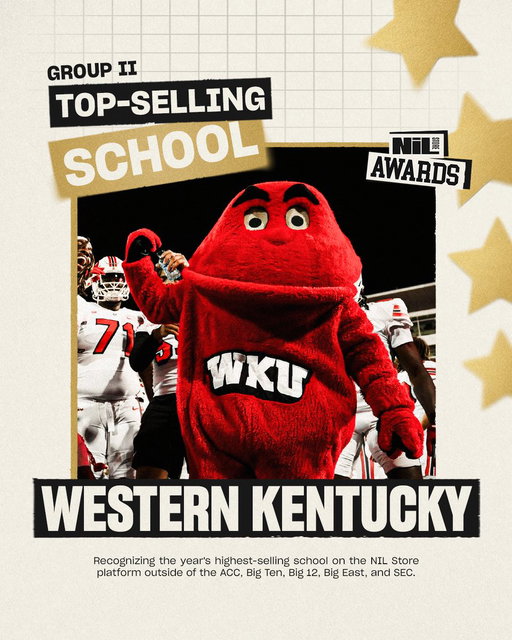 WKU is your Top Selling School (Group 2)! 🏆👏

Huge congratulations to @WKUSports on winning an @nil_store Award!

What year and we’re so grateful to have been a part of it! ❤️ 