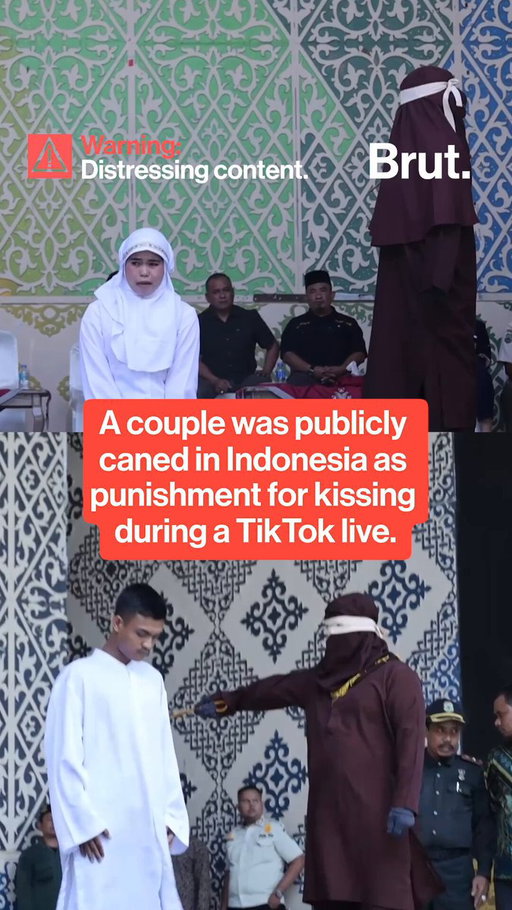 An Indonesian couple was publicly caned as punishment for kissing during a TikTok livestream. #Indonesia #TikTok #Livestream #WorldNews 