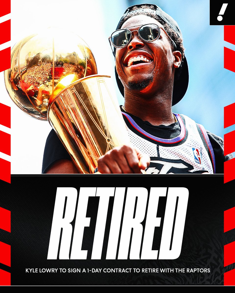 BREAKING: Kyle Lowry is expected to sign a 1-day contract to retire with the Toronto Raptors, per @MichaelGrange.

Lowry was on the Raptors for nine seasons, winning a championship with the franchise in 2019 🏆 