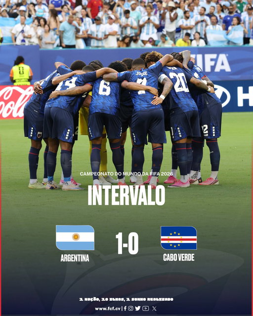 🏆 Mundial 2026
📝 16 avos de final 
🗓️ 03 de Julho
🏟️ Estádio de Miami

𝗜𝗡T𝗘𝗥𝗩𝗔𝗟𝗢 
Argentina 🇦🇷 1️⃣-0️⃣ 🇨🇻 Cabo Verde  

http://www.fcf.cv/

----- 

#FIFAWorldCup | #FIFAWorldCup2026 | #CaboVerde | #TubarõesAzuis | #WeAreCaboVerde 