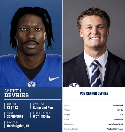EA missed just a couple key details for BYU cornerback Cannon DeVries in CFB27 😭

(H/T @CaseyGarner_) 