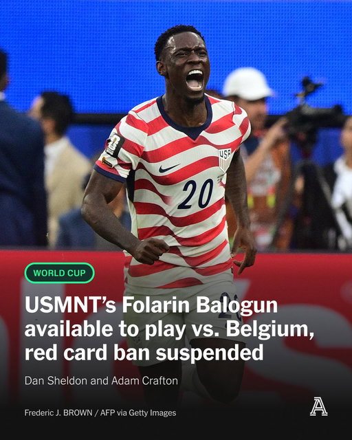 Folarin Balogun will be available to play the USMNT’s round of 16 match against Belgium, with his one-game red-card ban that he received against Bosnia and Herzegovina suspended.

Article 27 of FIFA’s disciplinary code states that “the judicial body may decide to fully or partially suspend the implementation of a disciplinary measure.”

https://nyti.ms/3RkeoH5