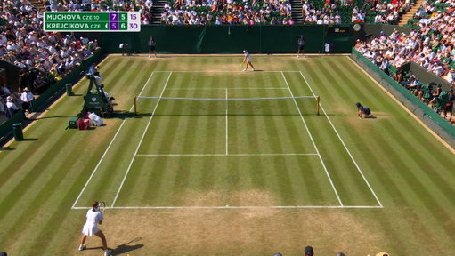 Karolina Muchova hits an incredible one-handed backhand passing shot. 