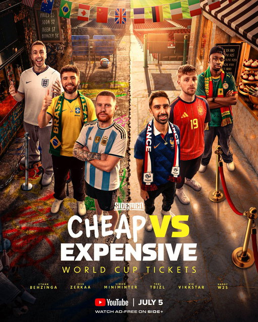 Let’s see who has the better experience 👀⚽️ 

Sidemen cheap vs expensive World Cup tickets is out now!! 