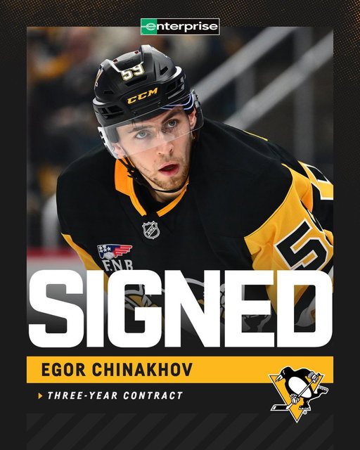 The Penguins have signed forward Egor Chinakhov to a three-year contract.

Details: http://pens.pe/4vHNW9e 