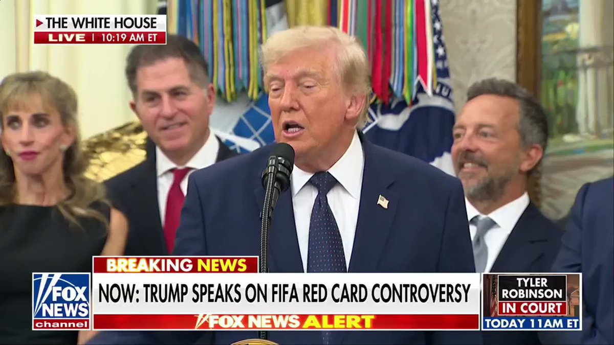 BREAKING: President Trump reveals the details of his conversation with FIFA President Gianni Infantino over the controversial red card call on star American player Folarin Balogun.

"All I did was ask for a review because I didn't think it was a foul. And, you know, again, I'm good at this stuff. I didn't think it was a foul. I thought it was two great athletes that crashed into each other and got entangled."

"I think they made a really brilliant decision. I think the referee's call was horrible and nobody talks about that. They talk about the red card like it's fine, nobody talks the referee's decision to red card."