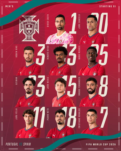 O 𝗫𝗜 𝗜𝗡𝗜𝗖𝗜𝗔𝗟 para o jogo contra a Espanha no Mundial 2026 🫡

#VaiDarPortugal | #PORESP #FIFAWorldCup 