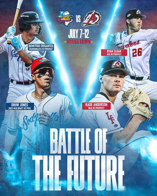 The Stars of Tomorrow's MLB are at HODGETOWN this week! ⚾️⭐️

Come see the Sod Poodles take on Kade Anderson (#5 MLB Prospect) and Ryan Sloan (#8 MLB Prospect) of the Arkansas Travelers this week!

Get Tickets Here 🎟️: https://bit.ly/3Sn4Viu 